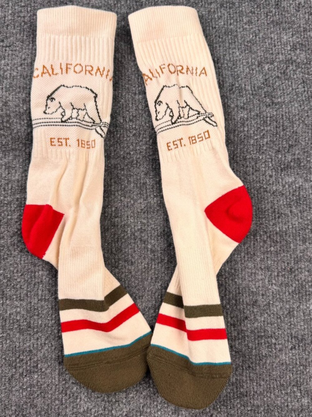 Stance California Republic 2 Crew Socks Off White Bear Flag Est 1850 Mens Womens